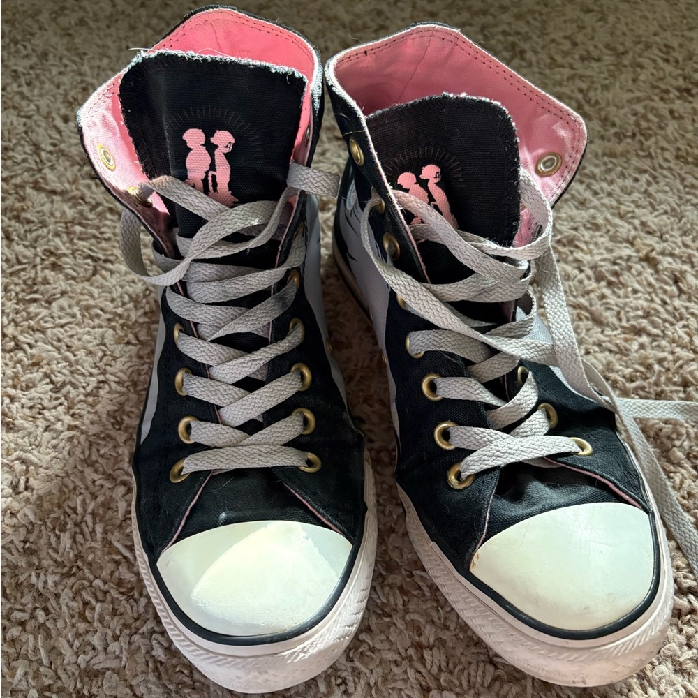 Converse x Growing Pains Studios Pink and Black Wing High-Tops